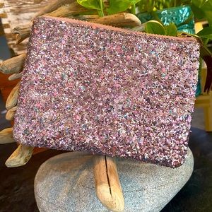Madewell Zip-top Leather Pink Sparkle Pouch Wallet NWOT